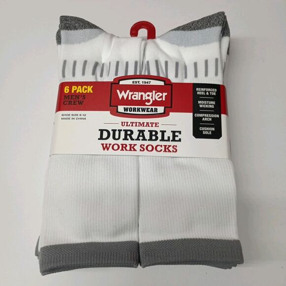 Wrangler 6 Pair Men Ultimate Durable Work Socks Sz 6-12 Reinforced Toe White New - Picture 1 of 7